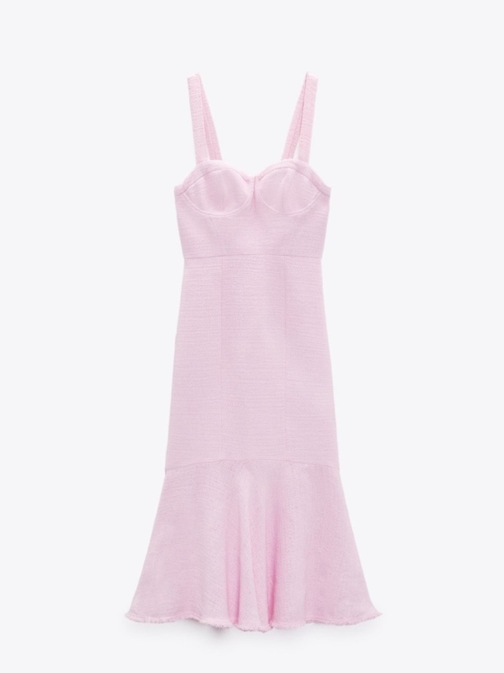 Zara Light Pink Textured Strap Midi Dress